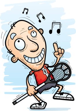 Dans bir yaşlı adam lakros oyuncu çizgi film gösterimi.