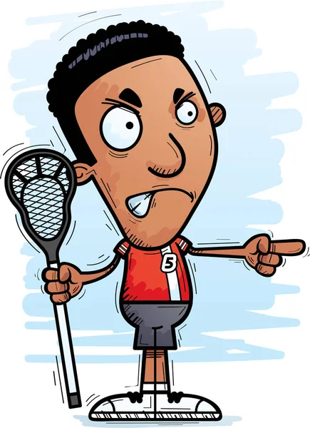 Bir siyah adam lakros oyuncu kızgın ve işaretleme isteyen bir karikatür çizimi.