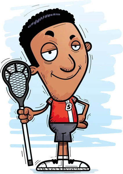 Bir siyah adam lakros oyuncu kendine güvenen isteyen bir karikatür çizimi.