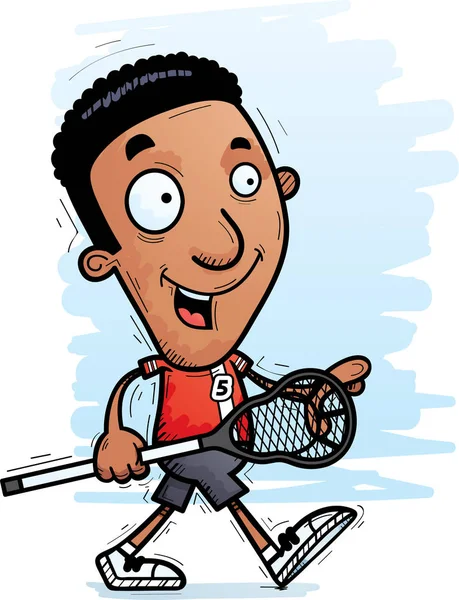 Yürüyen bir siyah adam lakros oyuncu çizgi film gösterimi.