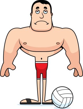 Üzülmüş bir karikatür plaj voleybolcu.