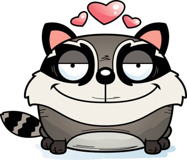 Bir bebek rakun aşık bir karikatür çizimi.