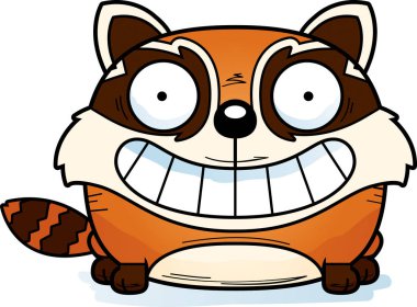 Red panda mutlu ve gülümseyen bir karikatür çizimi.