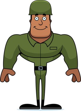 Gülümseyen bir karikatür asker.