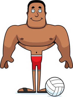 Gülümseyen bir karikatür plaj voleybolcu.