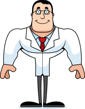 Gülümseyen bir çizgi film bilim adamı.