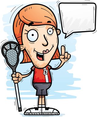 Konuşan bir kadın lakros oyuncu çizgi film gösterimi.