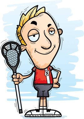 Bir adam lakros oyuncu kendine güvenen isteyen bir karikatür çizimi.