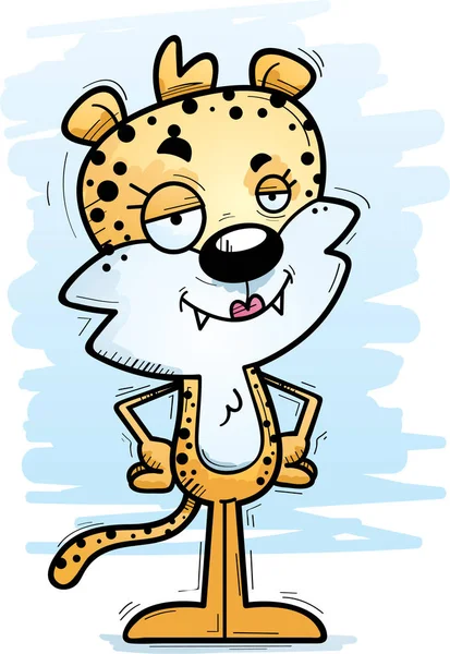 Uma Ilustração Dos Desenhos Animados Leopardo Feminino Que Parece Confiante — Vetor de Stock