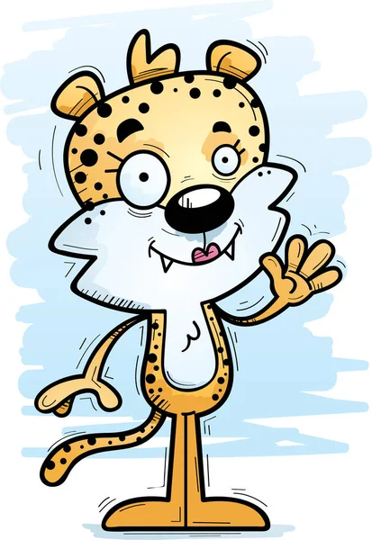 Uma Ilustração Dos Desenhos Animados Leopardo Feminino Acenando — Vetor de Stock