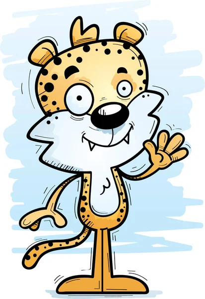 Uma Ilustração Dos Desenhos Animados Leopardo Masculino Acenando — Vetor de Stock