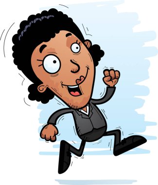 Siyah bir iş kadını çalıştıran bir karikatür çizimi.