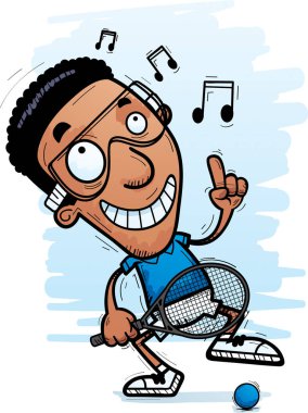 Dans bir siyah adam raketbol oyuncu çizgi film gösterimi.