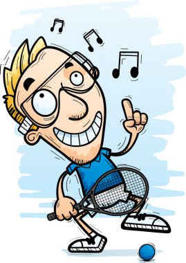 Bir adam racquetball oyuncusu dans çizgi film gösterimi.