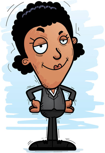A cartoon illustration of a black businesswoman looking confident.