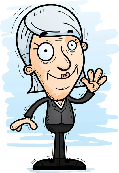 Cartone Animato Illustrazione Una Donna Affari Anziana Che Saluta — Vettoriale Stock