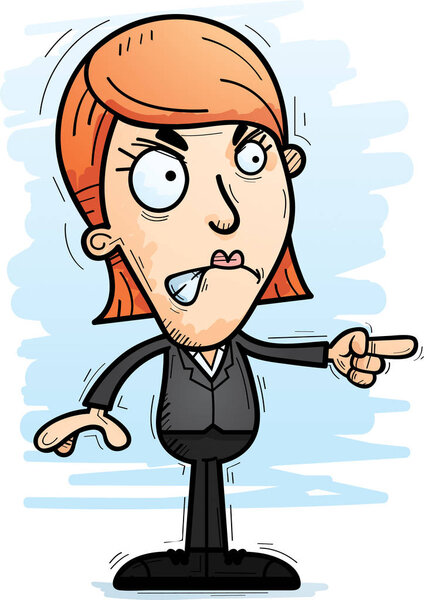 A cartoon illustration of a businesswoman looking angry and pointing.