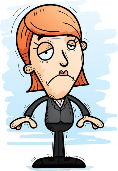 A cartoon illustration of a businesswoman looking sad.