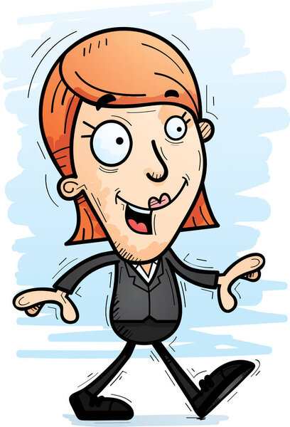A cartoon illustration of a businesswoman walking.