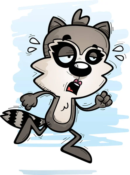 Cartoon Illustration Female Raccoon Running Looking Exhausted — Stock Vector