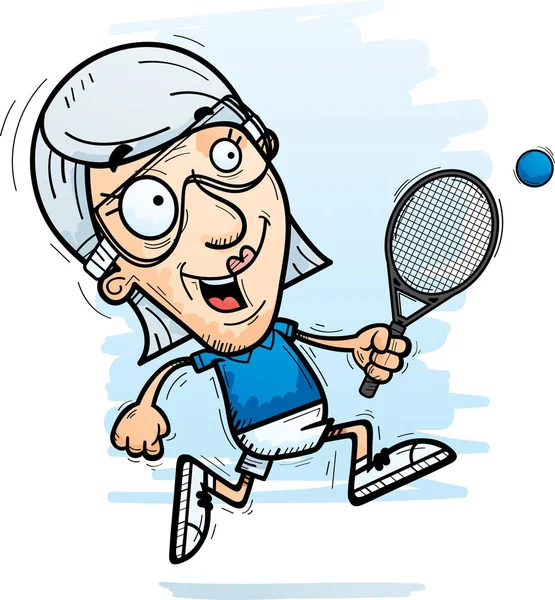 Een Illustratie Van Cartoon Van Een Senior Burger Vrouw Racquetball — Stockvector