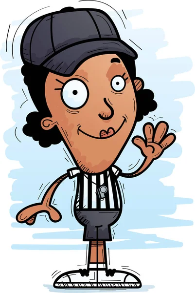 手を振っている黒人女性審判の漫画イラスト — ストックベクタ