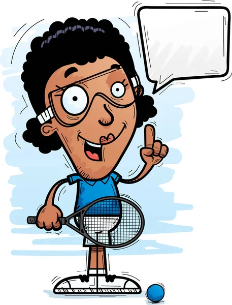 Een Cartoon Afbeelding Van Een Zwarte Vrouw Racquetball Speler Praten Stockvector