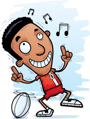 Bir siyah adam rugby oyuncusu dans çizgi film gösterimi.