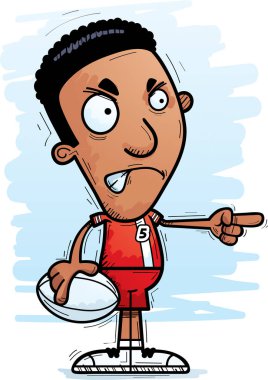 Kızgın ve işaretleme arıyorsunuz bir siyah adam rugby oyuncusu çizgi film gösterimi.