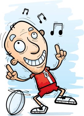 Bir üst düzey citzen adam rugby oyuncusu dans çizgi film gösterimi.