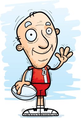 Bir üst düzey citzen adam rugby oyuncusu sallayarak bir karikatür çizimi.