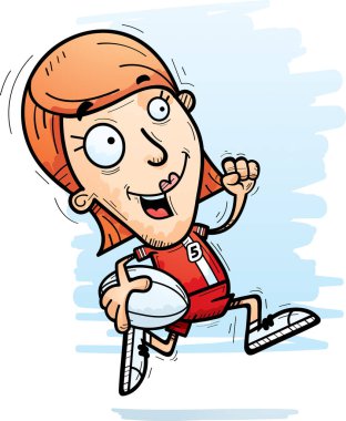 Çalışan bir kadın rugby oyuncusu çizgi film gösterimi.