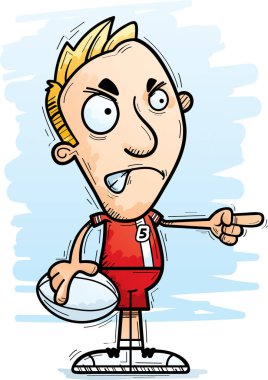 Kızgın ve işaretleme arayan bir adam rugby oyuncusu çizgi film gösterimi.