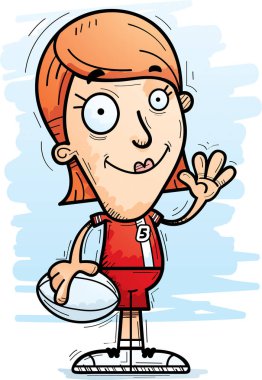 Sallayarak bir kadın rugby oyuncusu çizgi film gösterimi.