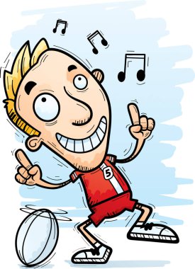 Bir adam rugby oyuncusu dans çizgi film gösterimi.