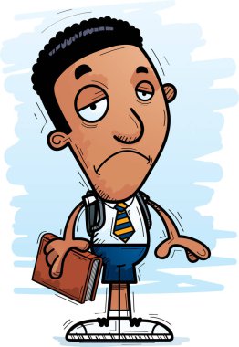 Bir siyah adam öğrenci üzgün seyir çizgi film gösterimi.