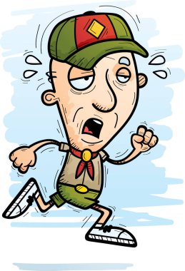 Yaşlı adam bir karikatür çizimi scout çalışan ve yorgun arıyorsunuz.