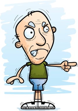 Yaşlı adam kızgın ve işaretleme arayan bir çizgi film gösterimi.