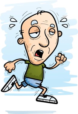 Bir yaşlı adam çalıştıran ve yorgun arıyorsunuz bir karikatür çizimi.
