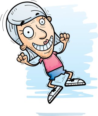 Atlama bir yaşlı kadın bir karikatür çizimi.