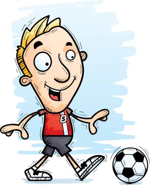 Yürüyen bir adam futbolcu çizgi film gösterimi.
