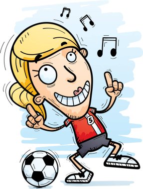 Bir kadın futbol oyuncusu dans çizgi film gösterimi.