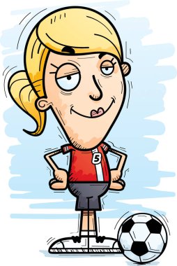 Bir kadın futbol oyuncu kendine güvenen isteyen bir karikatür çizimi.