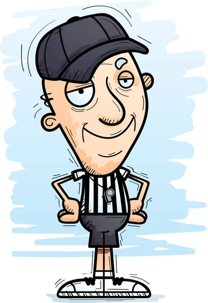 Karikatur Eines Seniorenschiedsrichters Der Selbstbewusst Wirkt — Stockvektor