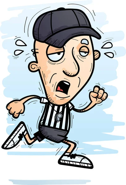 Cartoon Illustration Senior Citizen Man Referee Running Looking Exhausted — Stock Vector