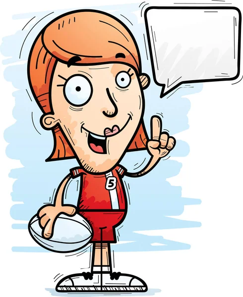 Tecknad Illustration Spelare För Rugby Kvinnan Som Talar — Stock vektor
