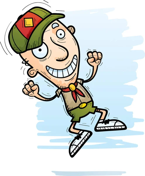 Tecknad Bild Pensionär Man Scout Hoppning — Stock vektor