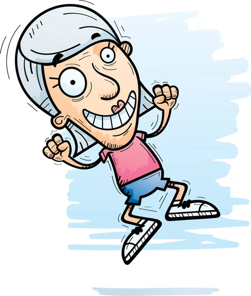 Een Cartoon Afbeelding Van Een Vrouw Van Senioren Springen — Stockvector