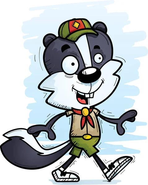 Kreslený Obrázek Mužského Skunk Scout Chůzi — Stockový vektor