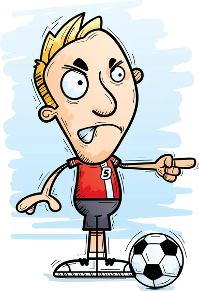 一个男子足球运动员看起来愤怒和指向的卡通插图 — 图库矢量图片